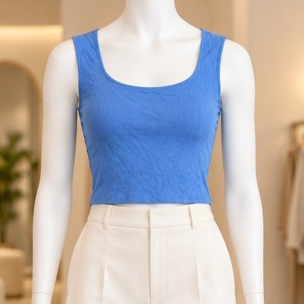 Maeve Womens Tank Top Blue Ribbed Square Neck Sleeveless XS